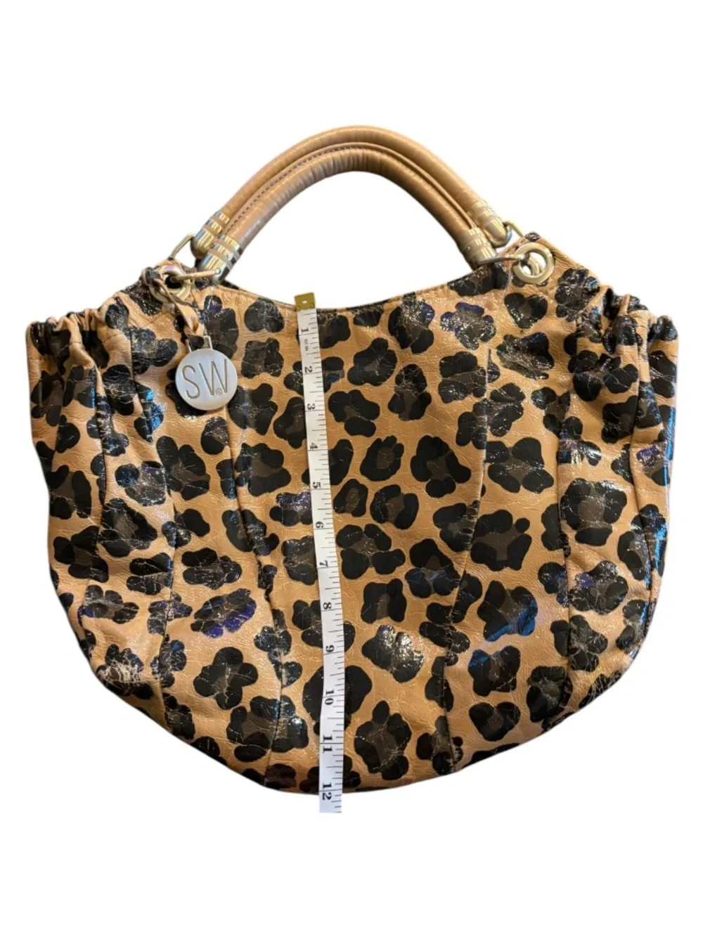 Stuart Weitzman Tan Leopard Print Leather Hobo bag purse with COA